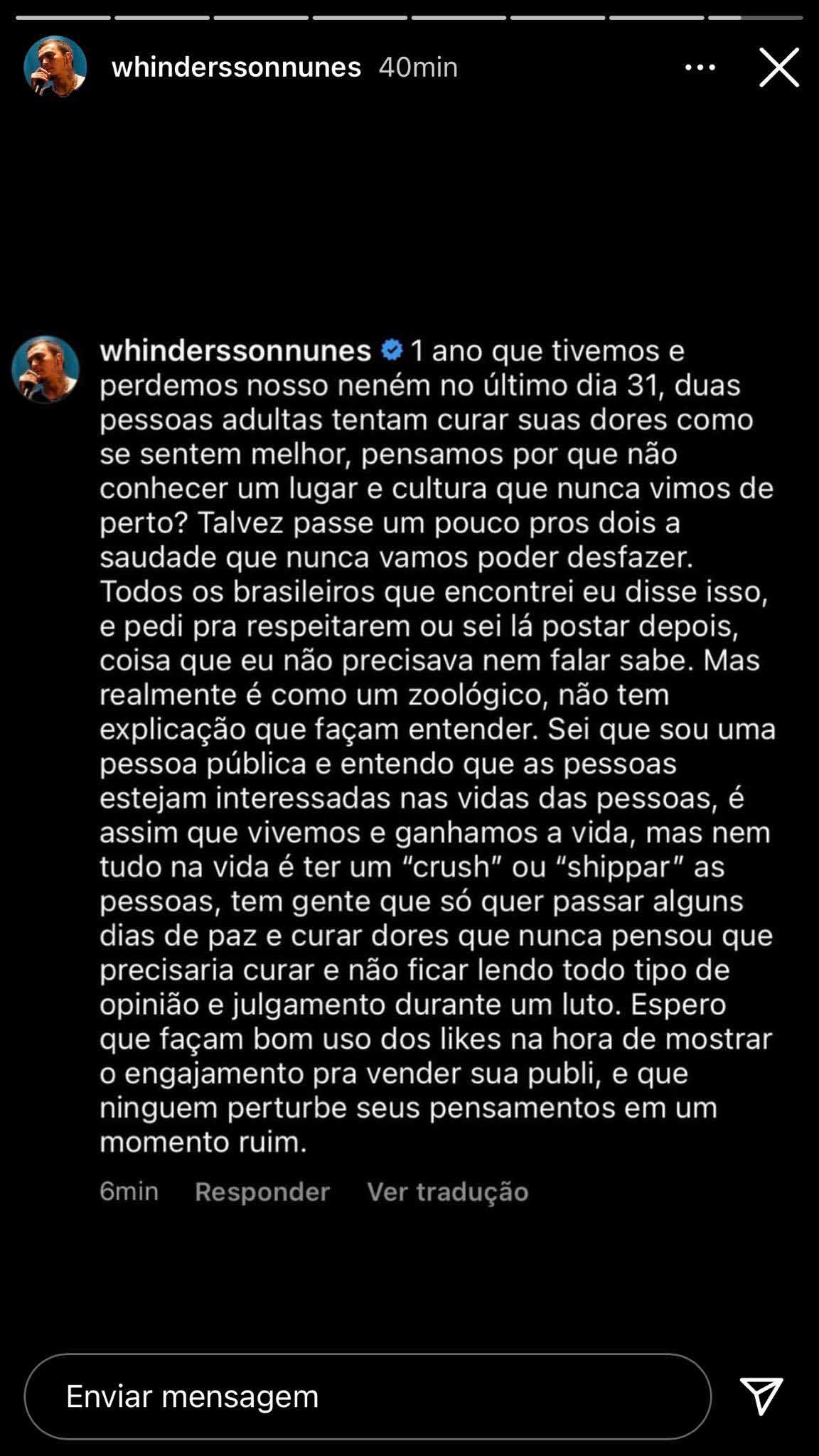 Whindersson Nunes desabafa sobre flagra