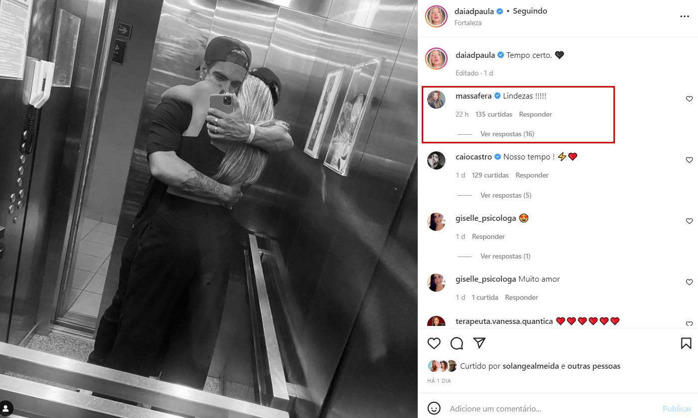 Grazi Massafera deixa comentário em foto de Caio Castro e Daiane de Paula