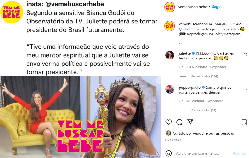 Juliette responde previsão de sensitiva