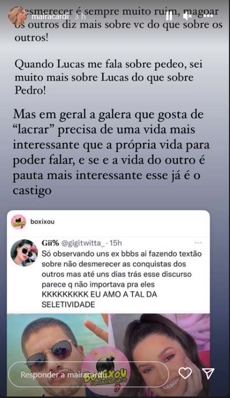 Maíra Cardi defende Juliette