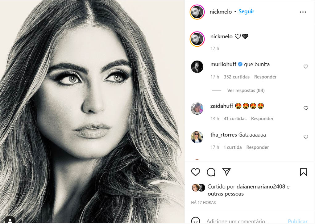 Murilo Huff deixa comentário em foto de Nicole Melo