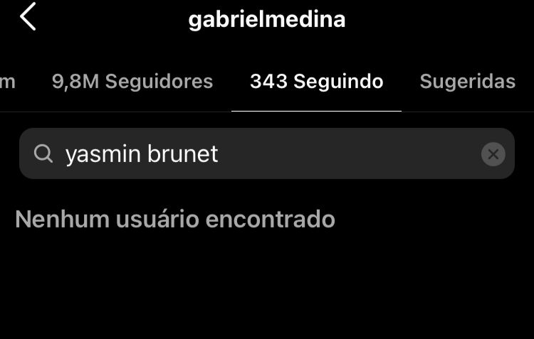 Yasmin Brunet e Gabriel Medina param de se seguir