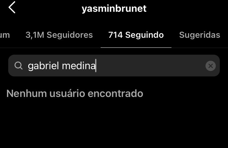 Yasmin Brunet e Gabriel Medina param de se seguir