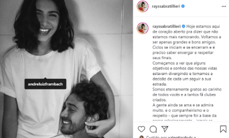 André Luiz Frambach e Rayssa Bratillieri terminaram namoro em junho de 2021