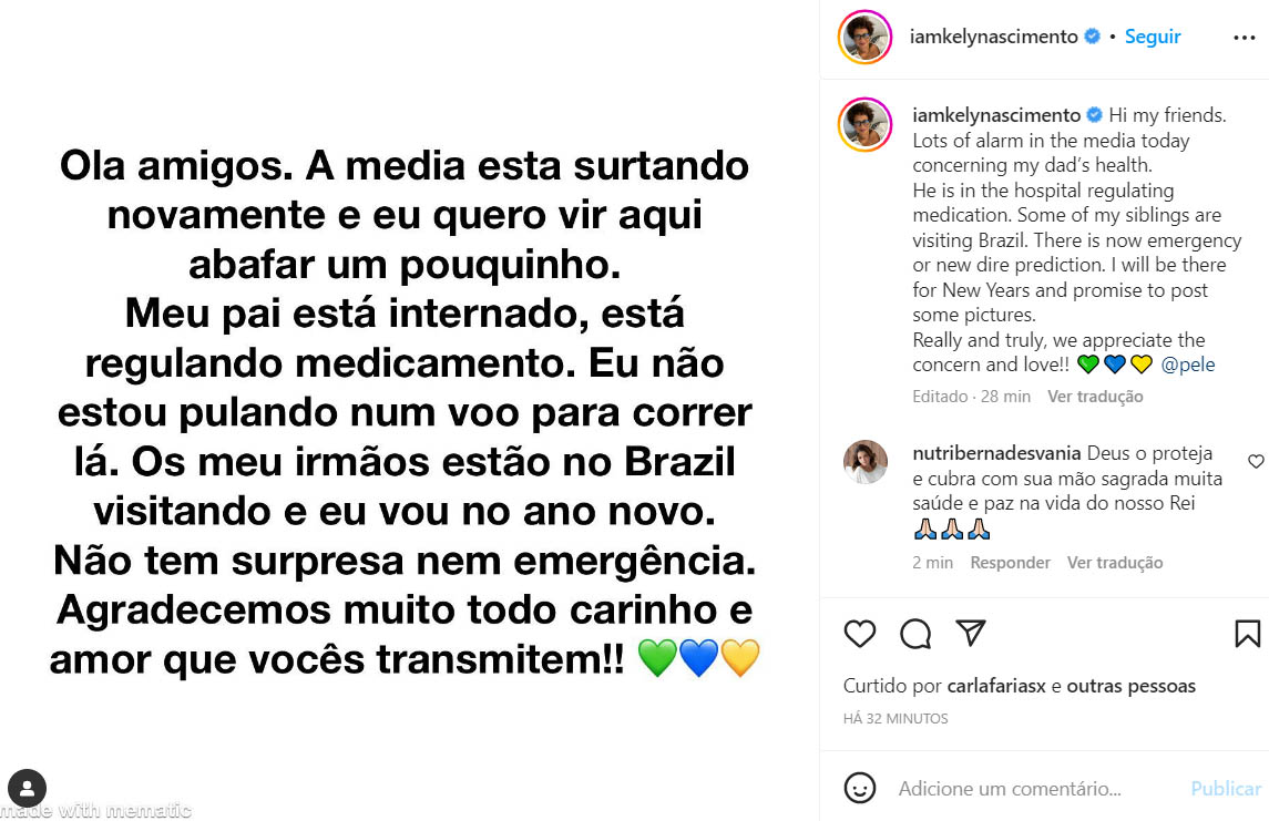 Filha de Pelé, Kely Nascimento fala sobre a internação do pai