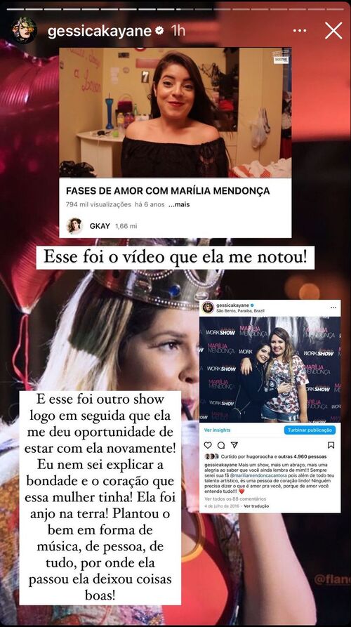 Gessica Kayane lembrou seus seguidores que Marília foi a primeira famosa a incentiva-la quando começou no YouTube