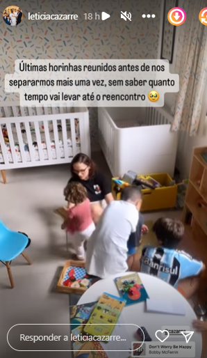 Leticia Cazarré se despede da família para voltar ao hospital onde a filha caçula está internada