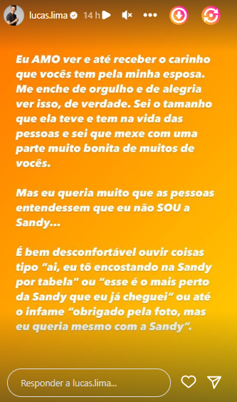 Lucas Lima desabafa sobre ser reduzido a marido de Sandy