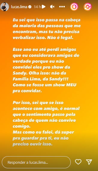 Lucas Lima desabafa sobre ser reduzido a marido de Sandy