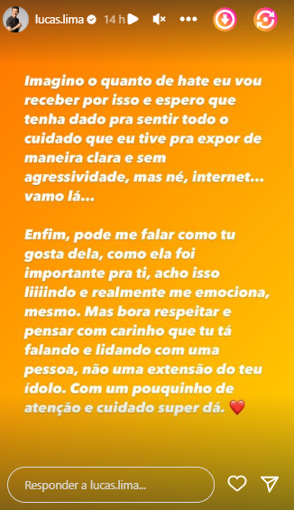 Lucas Lima desabafa sobre ser reduzido a marido de Sandy