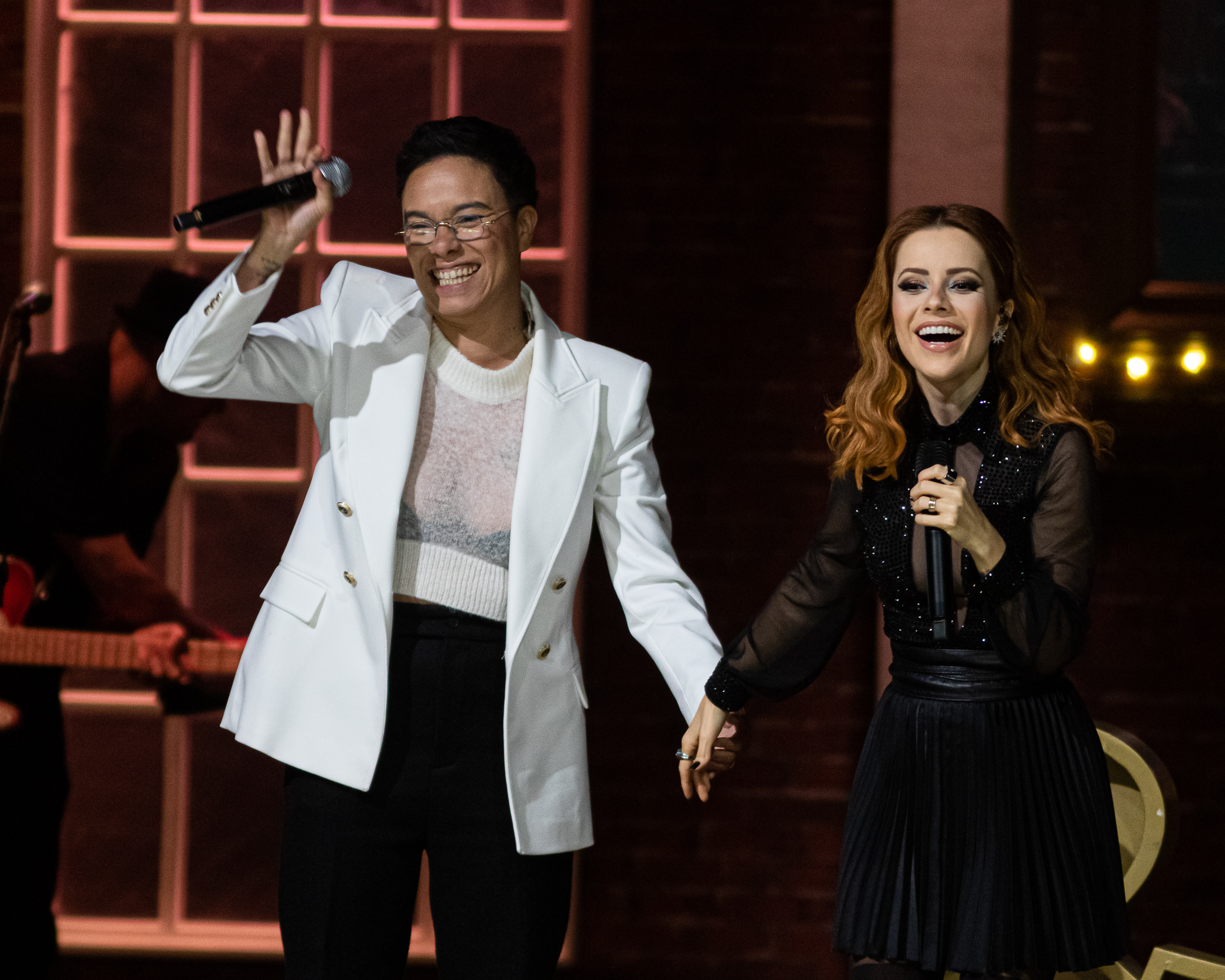 Sandy com Thiaguinho e Wanessa Camargo na gravação do seu DVD