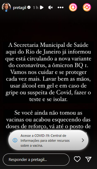 Preta Gil é diagnosticada com covid-19