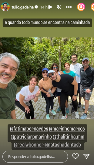 William Bonner, Fátima Bernardes e companheiros se encontram em caminhada