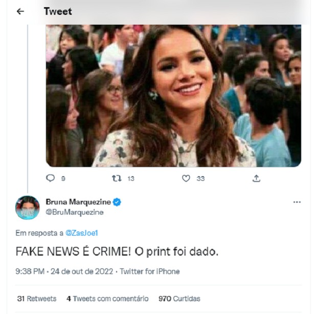 Bruna Marquezine é alvo de notícia falsa