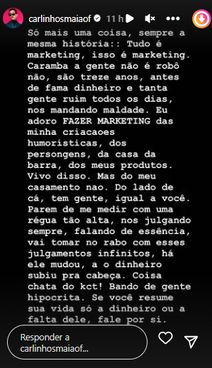 Carlinhos Maia comenta sobre fãs passando mal após fim de seu casamento