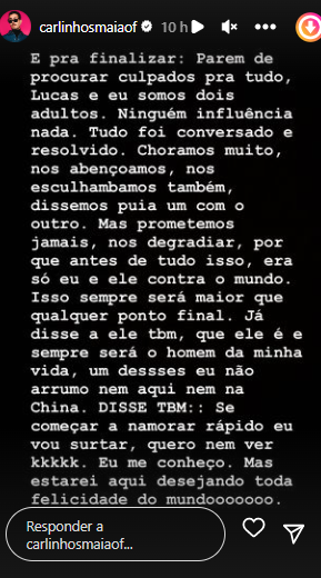 Carlinhos Maia comenta sobre fãs passando mal após fim de seu casamento