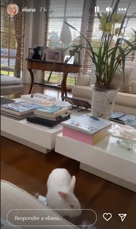 Eliana mostra a sala de sua casa