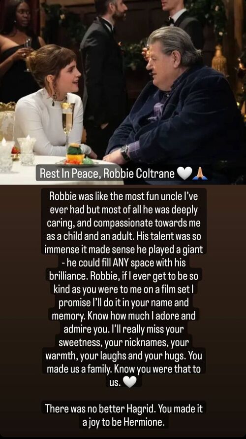 Emma Watson publicou homeagem empcionante à Robbie Coltrane