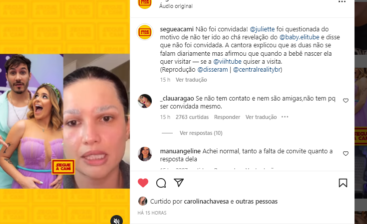 Juliette diz que não foi convidada para chá revelação do bebê de viih tube