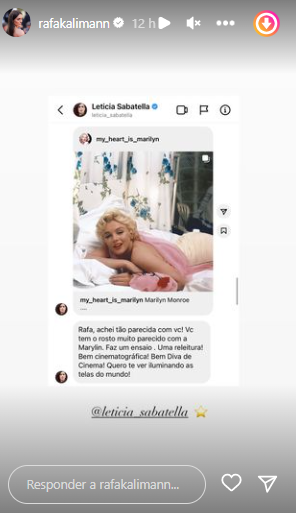 Rafa Kalimann mostra que se vestir de Marylin Monroe foi ideia de Leticia Sabatella