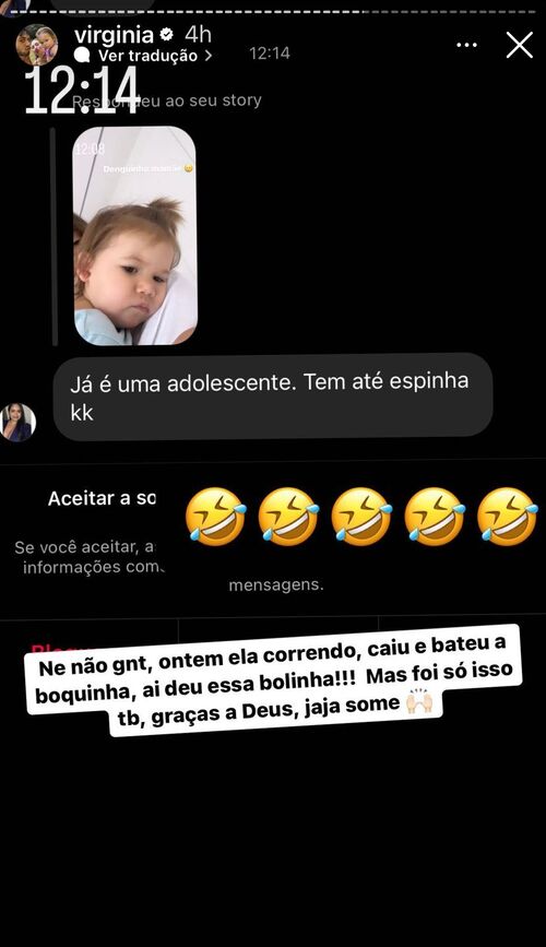 Virginia explicou para os seguidores que a "espinha" se tratava de um machucado