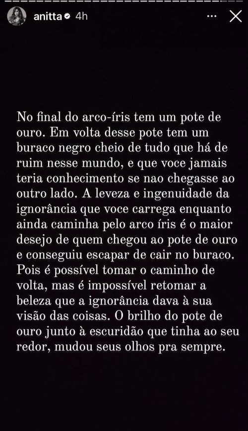 A cantora Anitta atiçou a curiosidade dos fãs ao escrever uma mensagem enigmática em suas redes sociais 