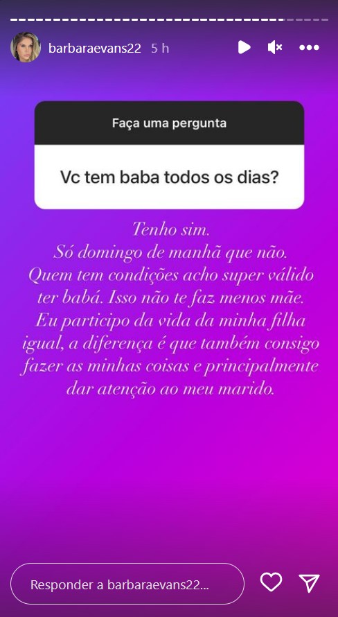 Bárbara Evans abre o jogo sobre ter babá para ajudar a cuidar da filha