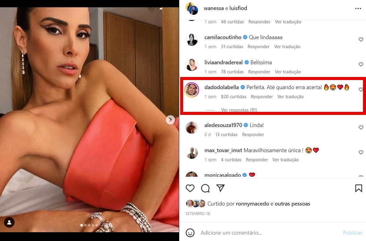 Dado Dolabella deixa comentário em foto de Wanessa Camargo