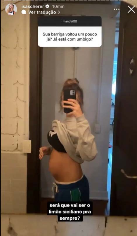 Isabella Scherer mostra sua barriga pós-parto