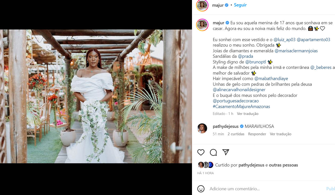 Majur mostra as fotos do seu casamento com Josué Amazonas