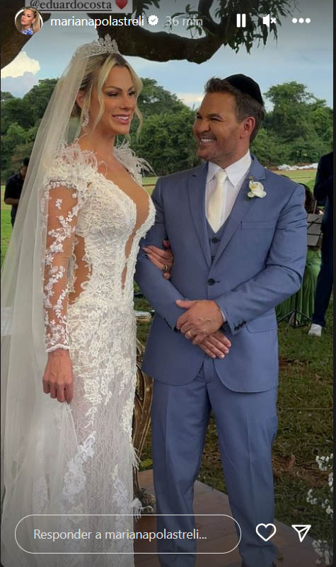 Vestido de noiva de Mariana Polastreli, esposa de Eduardo Costa