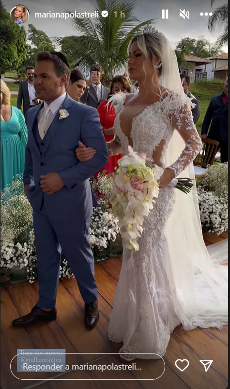 Vestido de noiva de Mariana Polastreli, esposa de Eduardo Costa