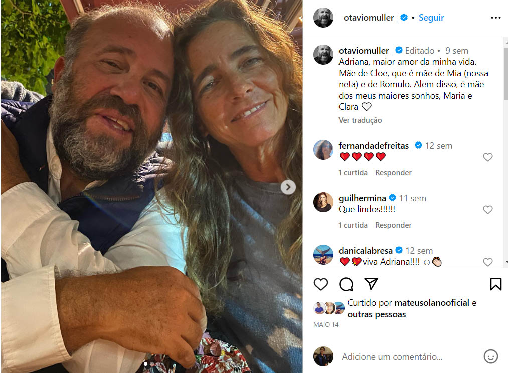 Otávio Müller já fez homenagens para sua esposa