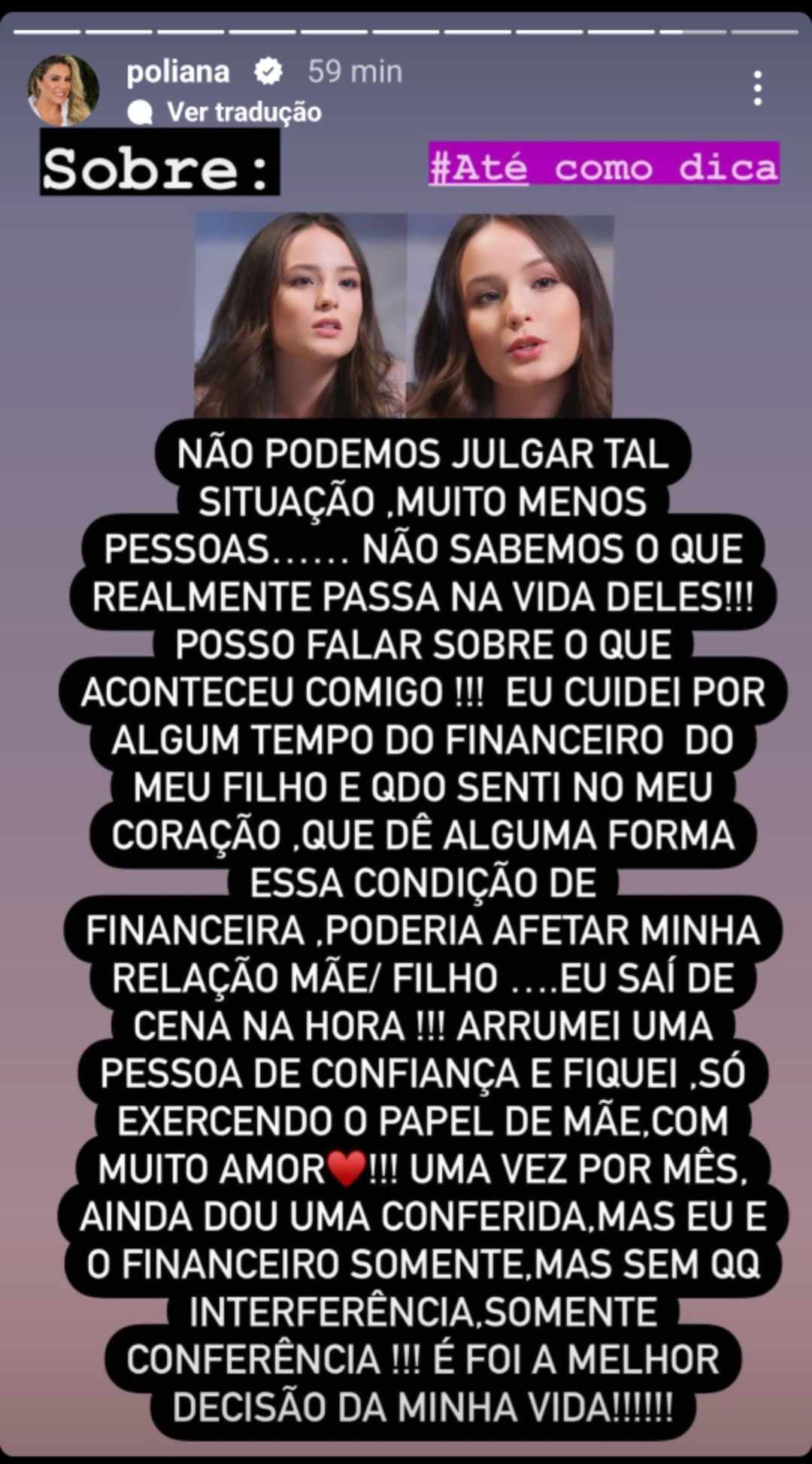 Poliana Rocha comenta caso de Larissa Manoela