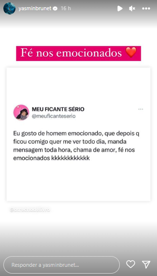 Yasmin Brunet posta sobre relacionamento