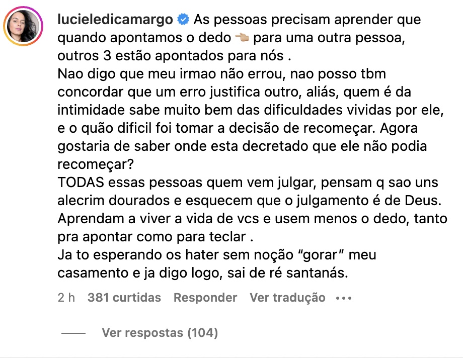 Desabafo de Luciele di Camargo