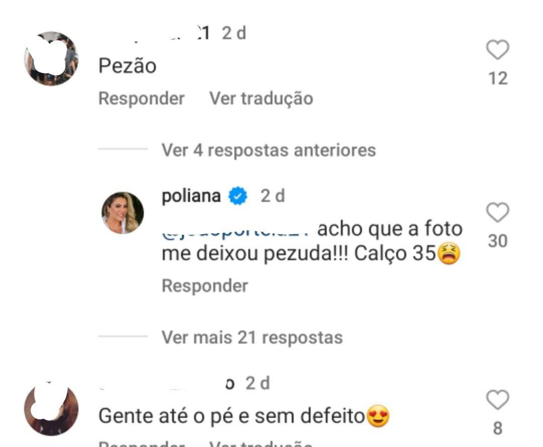 Poliana Rocha fala sobre seu pé