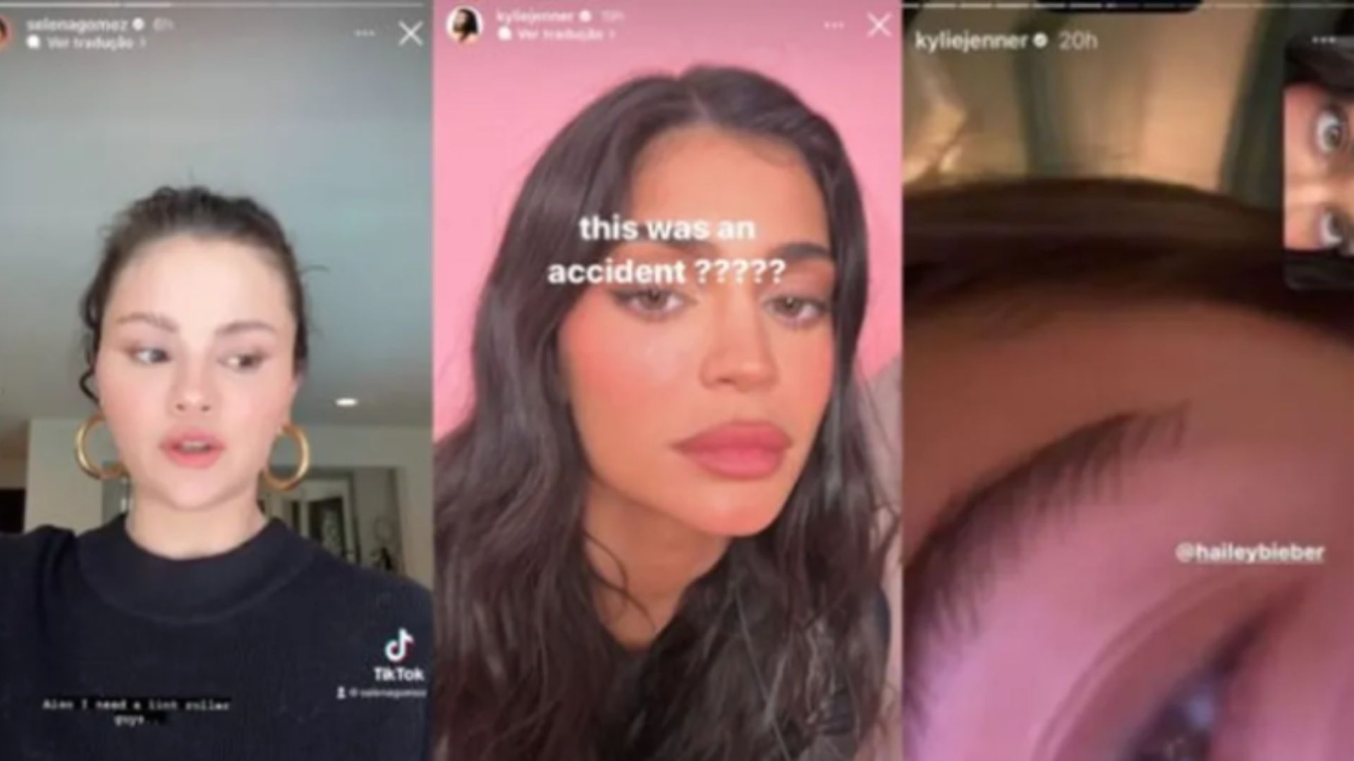 storys de selena gomez, kylie jenner e hailey bieber