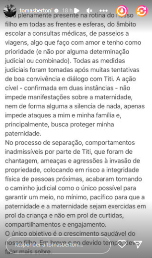 Tomás Bertoni fala sobre processos contra Titi Muller