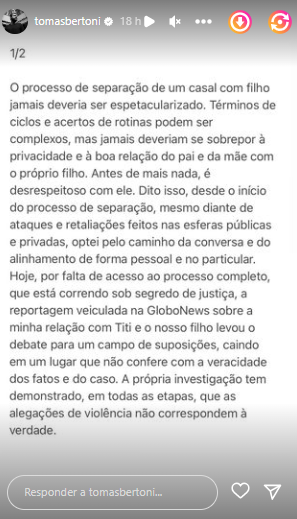 Tomás Bertoni fala sobre processos contra Titi Muller