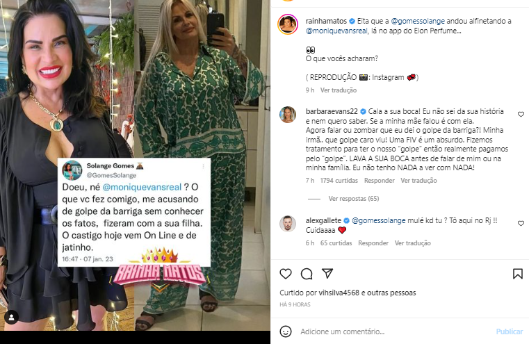 Bárbara Evans rebate Solange Gomes após ser acusada de golpe da barriga