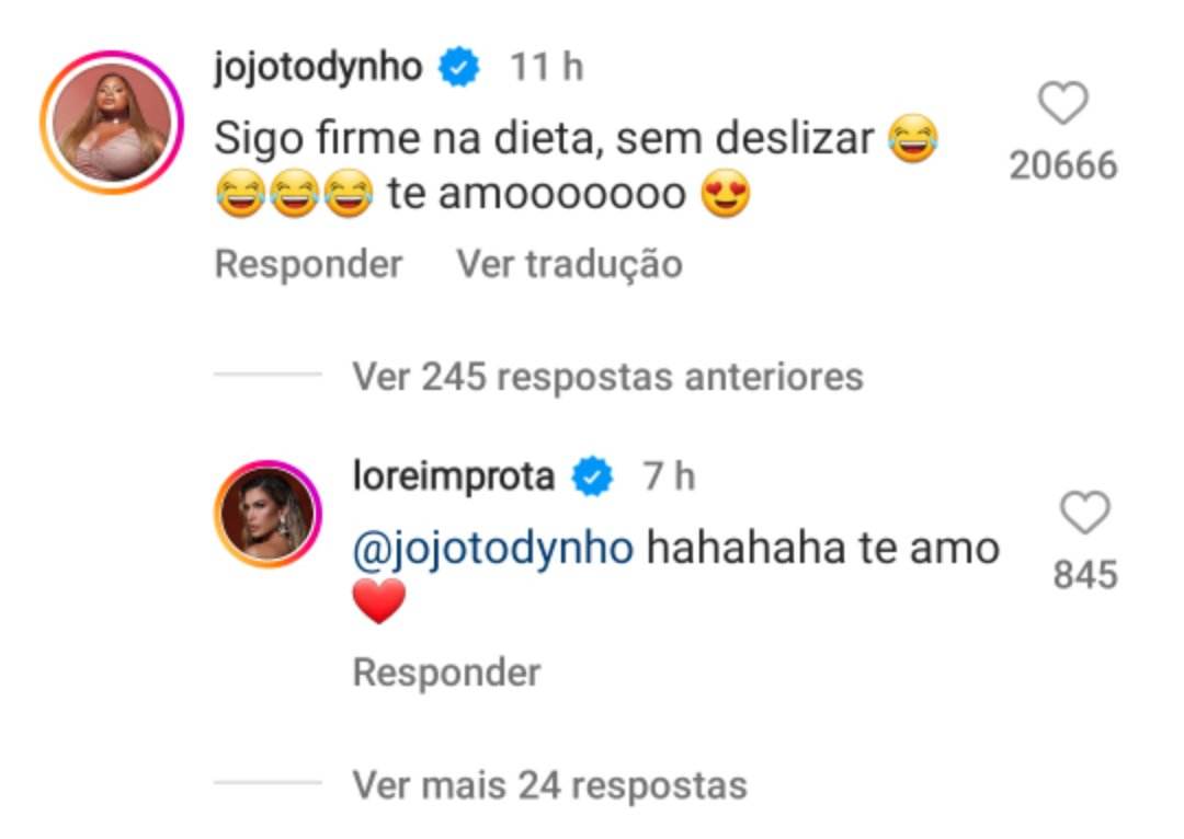 Comentário Jojo Todynho para Lore Improta