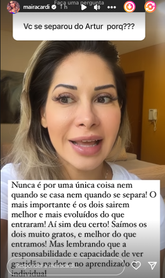 Maíra Cardi revela se voltou com Arthur Aguiar