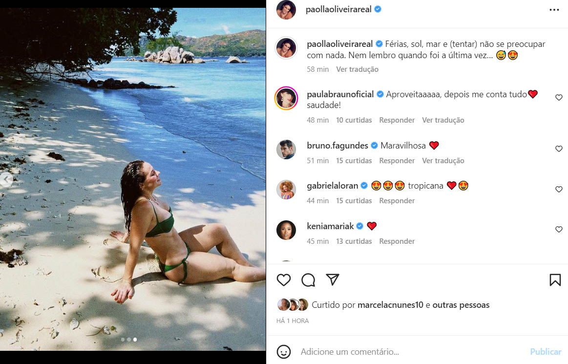 Paolla Oliveira mostra fotos de dia na praia