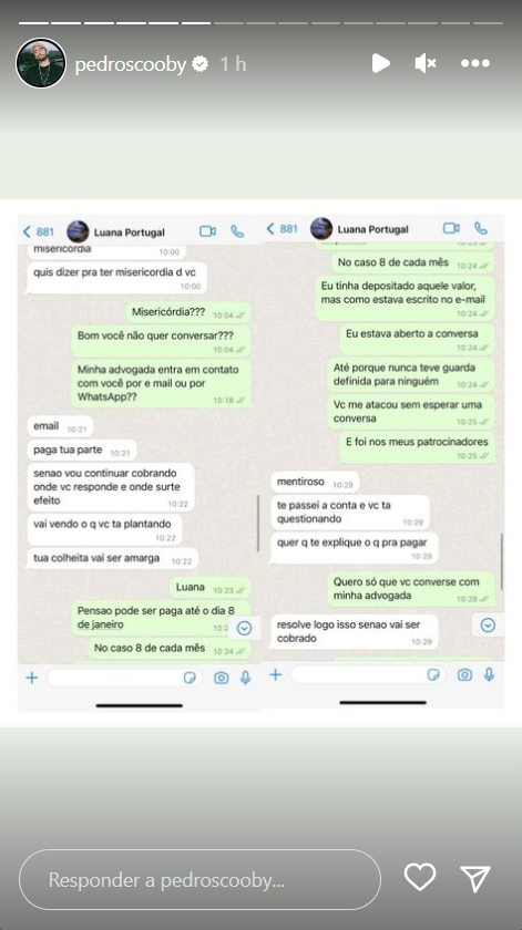 Pedro Scooby mostra conversa com Luana Piovani - Créditos: Reprodução / Instagram