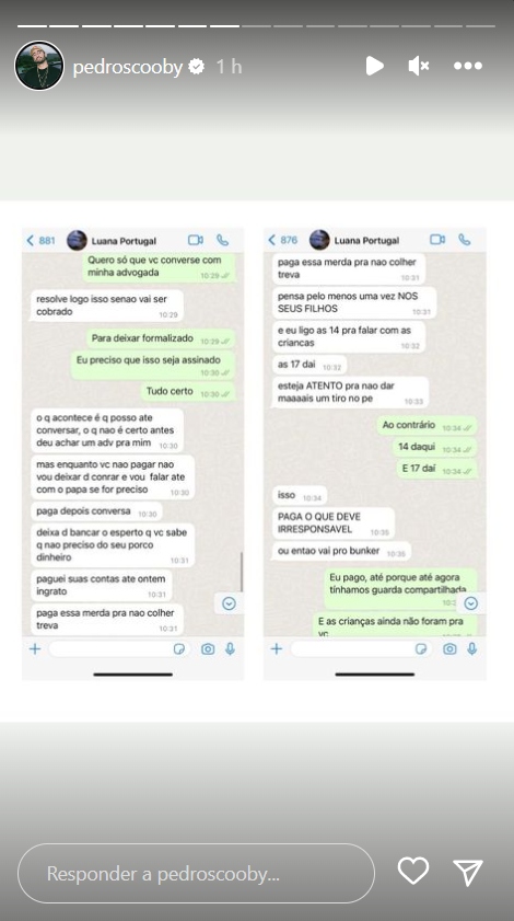 Pedro Scooby mostra conversa com Luana Piovani - Créditos: Reprodução / Instagram