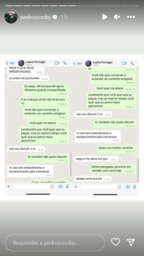 Pedro Scooby mostra conversa com Luana Piovani - Créditos: Reprodução / Instagram