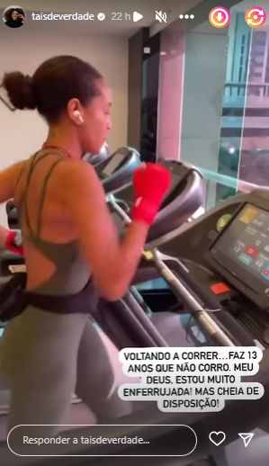 Taís Araujo volta a correr e mostra treino