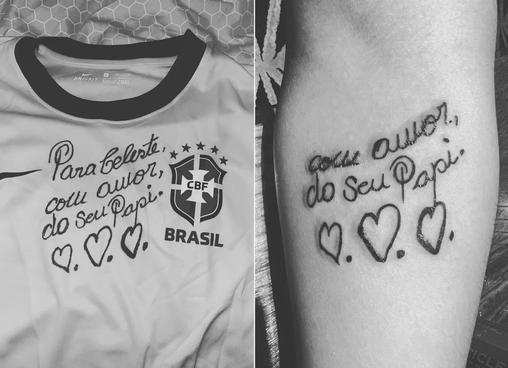 Celeste Nascimento faz tatuagem com dedicatória de Pelé, seu pai - Créditos: Reprodução / Twitter