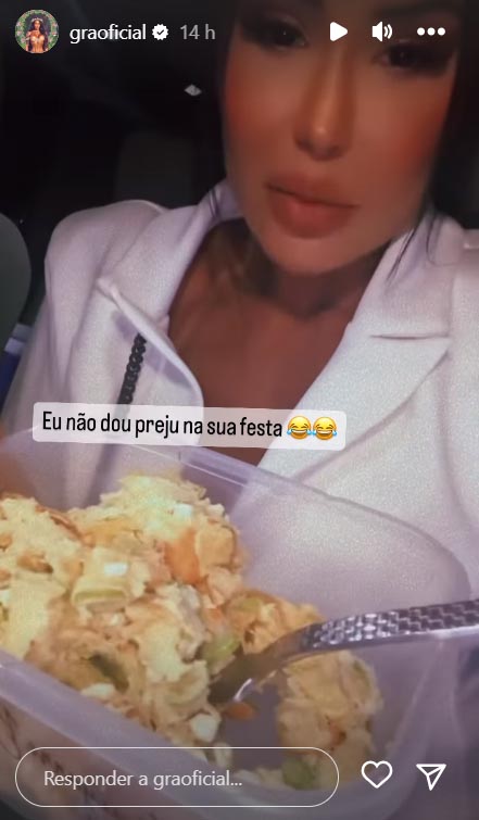 Gracyanne Barbosa leva marmita para festa de Luciano Huck